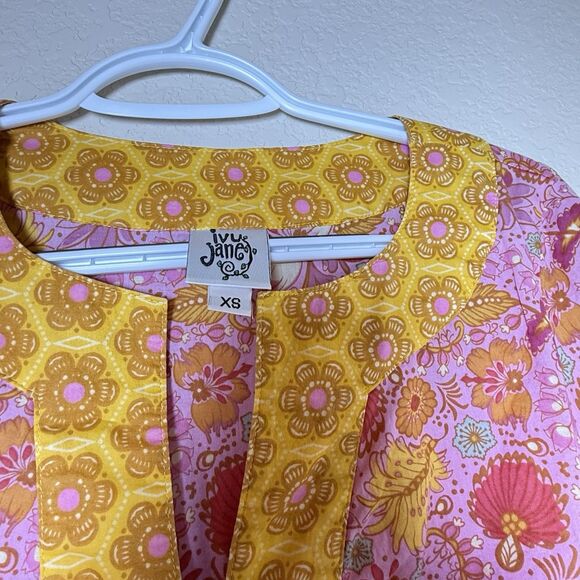 Ivy Jane Floral Tunic Womens Size XS Pink Orange Boho 3/4 Sleeves - Picture 3 of 5